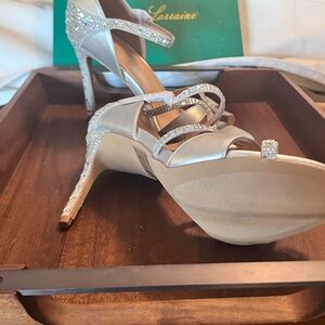 NEW!!! Lauren Lorraine DAISY Silver Heels with Rhinestones Stilettos